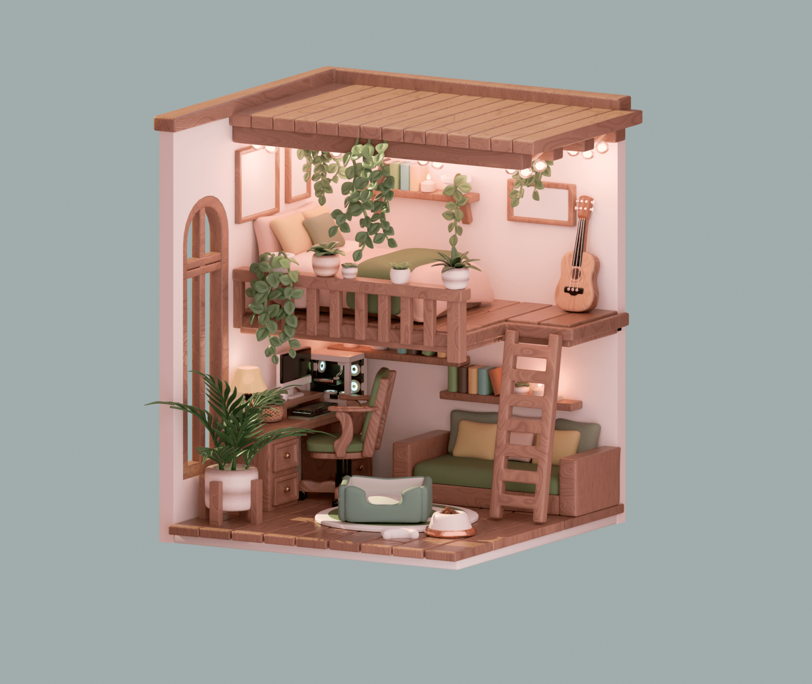 Isometric 3D cozy Bedroom Angle 1