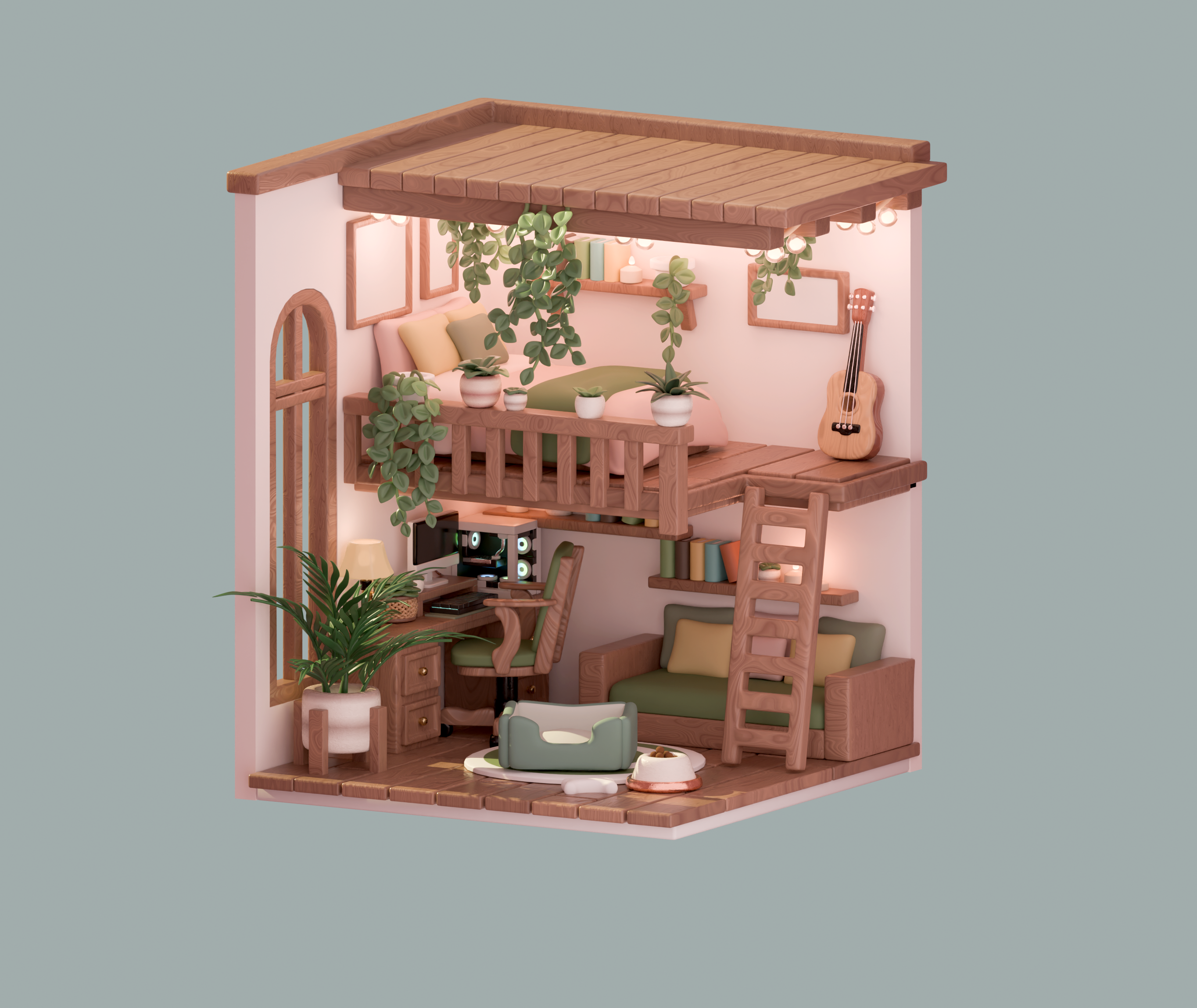 Isometric 3D cozy Bedroom Angle 1