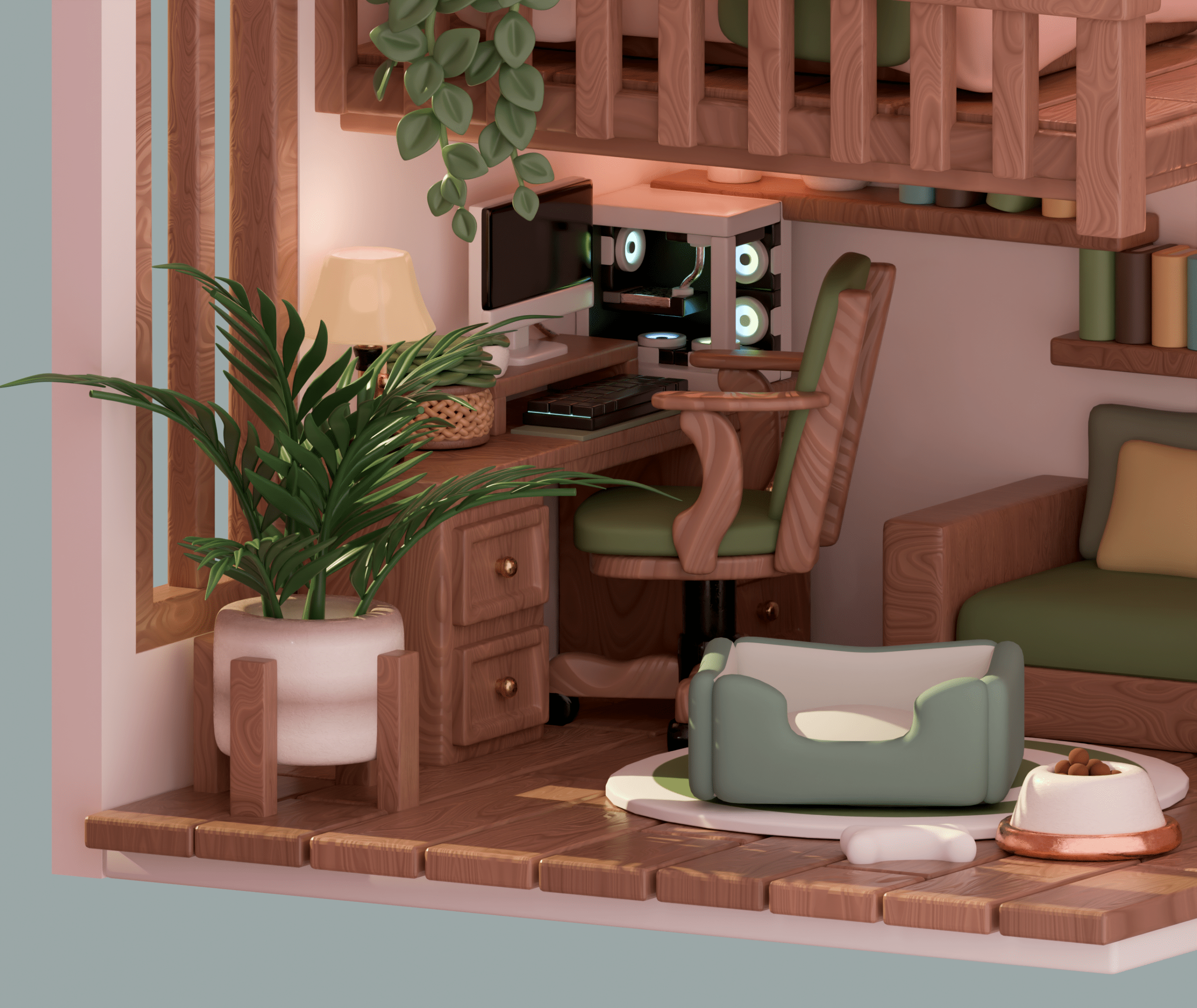 Isometric 3D cozy Bedroom Angle 2