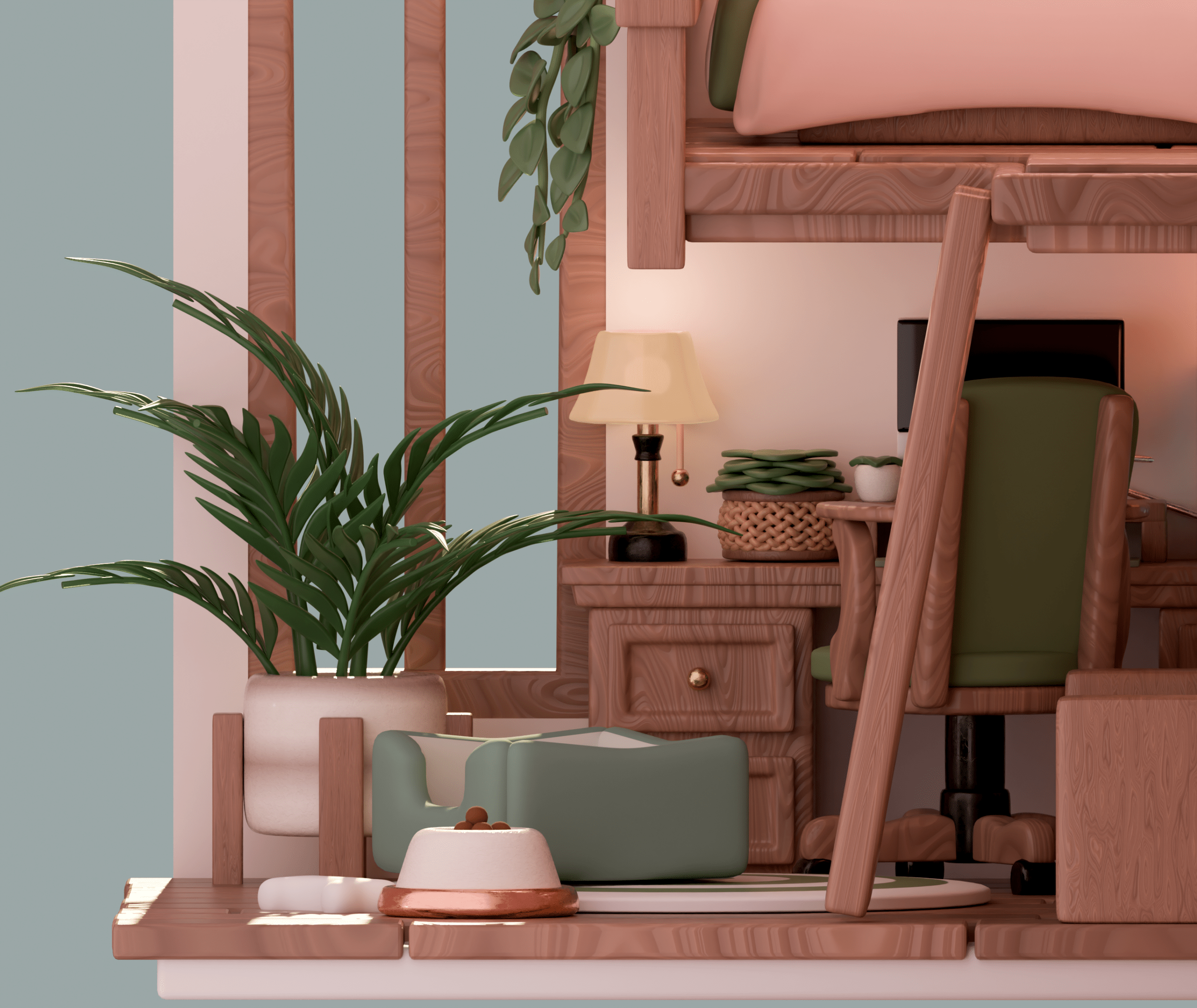 Isometric 3D cozy Bedroom Angle 3