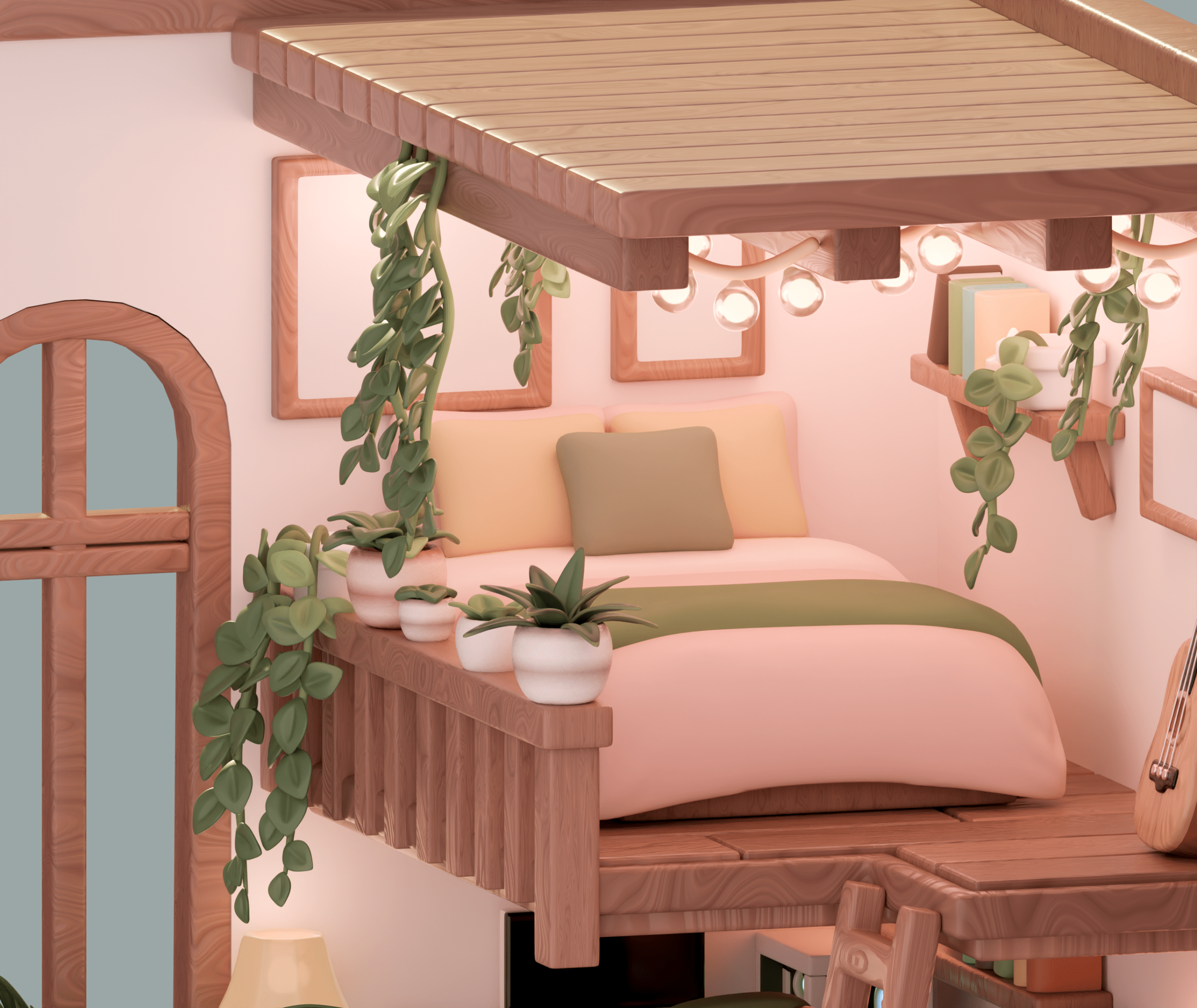 Isometric 3D cozy Bedroom Angle 4
