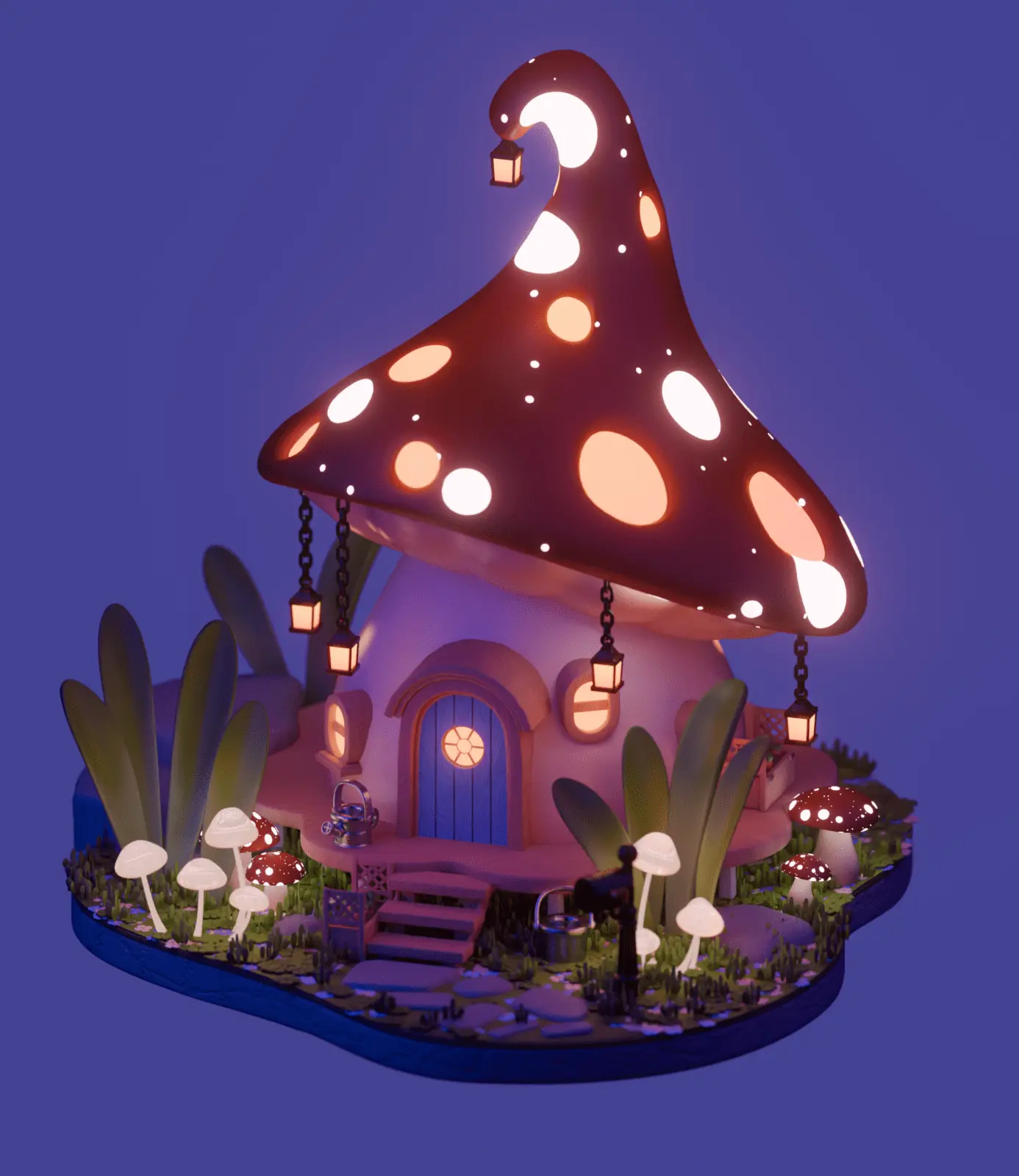 Isometric 3D Mushroom House